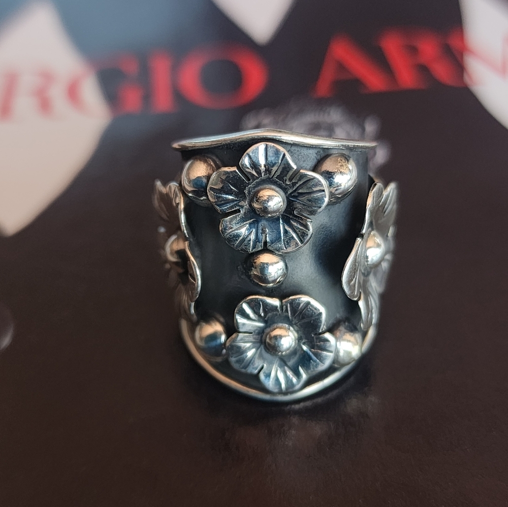 🌼Floral SilverTaxco Made Ring Adjustable Fits Size 6-8 - Picture 7 of 16